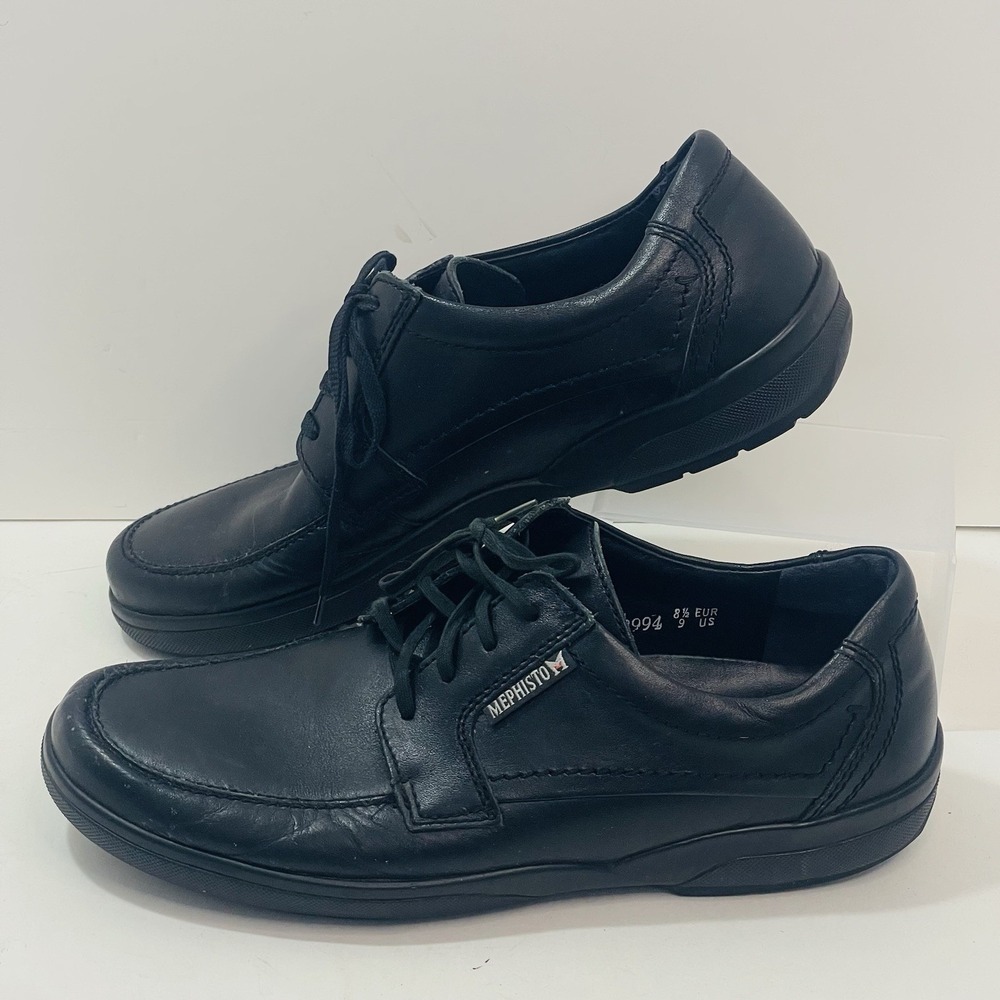 Mephisto Agazio Oxford Shoes 9 US Black Leather Lace Up Air Jet Comfort